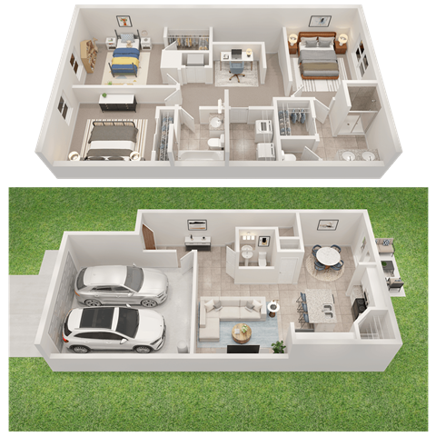 Floor plan for 3 beds, 2.5 baths, 1717 sqft